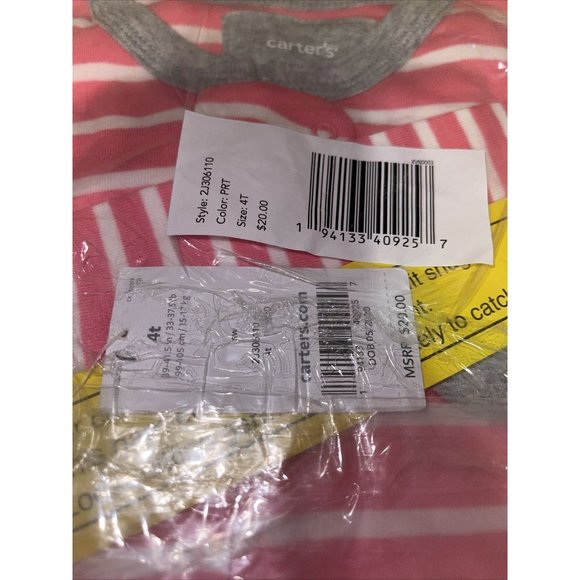 Toddler Girl 4T Carter's Pink Striped Zip Footed PJ - Picture 4 of 6